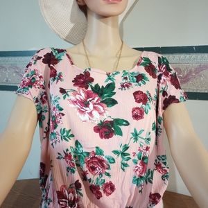 Ambiance floral pink and green top with open back and tie back. Size: medium